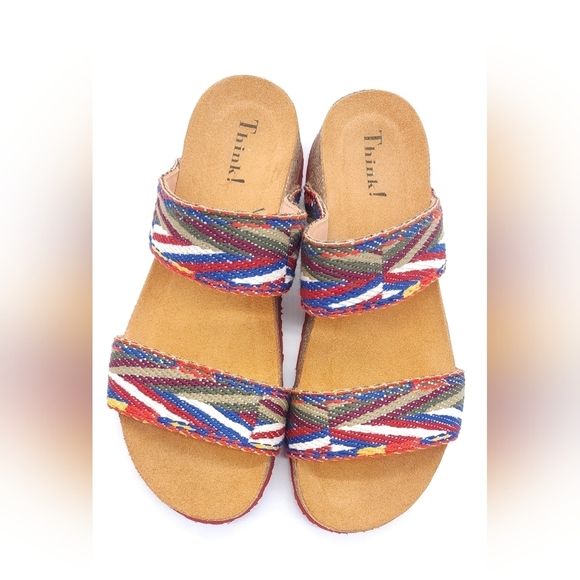 Think! Koak Cork Size 10 EU 41 Multicolor Leather Slip On Open Toe Sandals - Picture 13 of 13